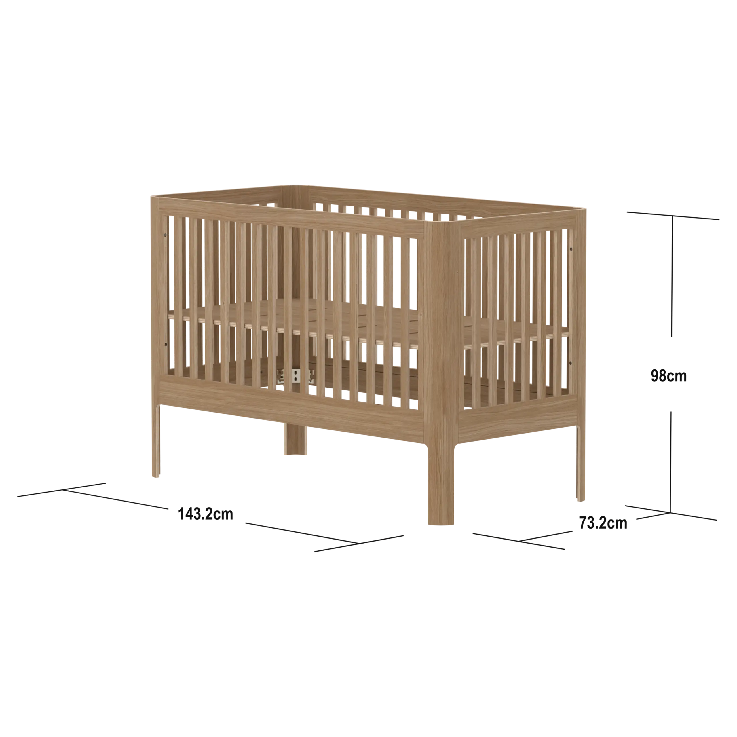 Baby Bed, 140x70 cm, Oak - Image 4