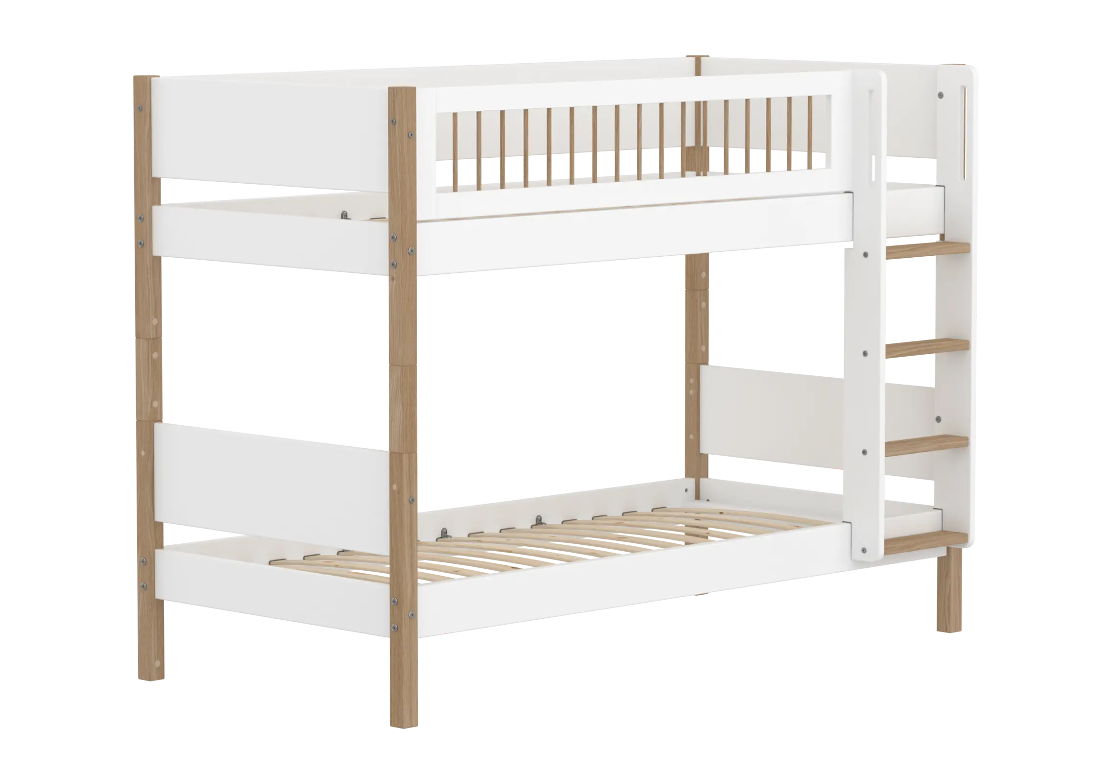Bunk Bed 154 cm with Ladder and Safety Rail, 90x200 cm, White/Oak - Image 4