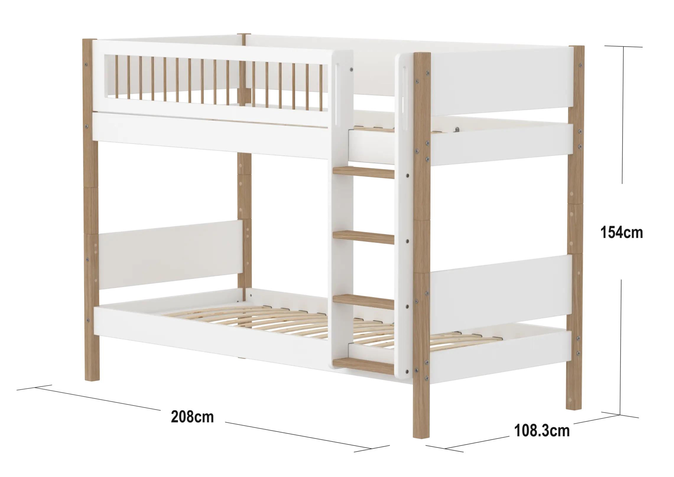 Bunk Bed 154 cm with Ladder and Safety Rail, 90x200 cm, White/Oak - Image 5