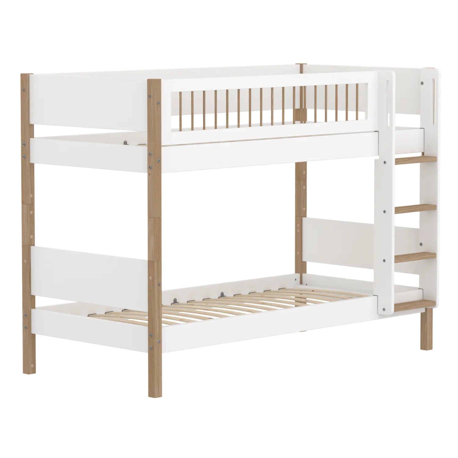 Bunk Bed 154 cm with Ladder and Safety Rail, 90x200 cm, White/Oak - Image 7