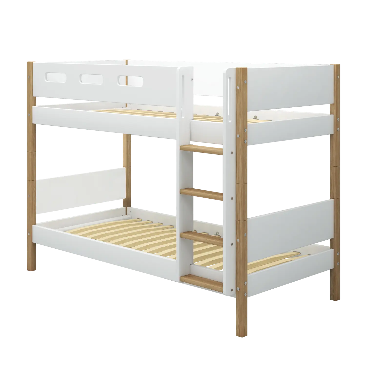 Bunk Bed 154 cm with Straight Ladder and Safety Rail, 90x200 cm, White/Oak - Image 6