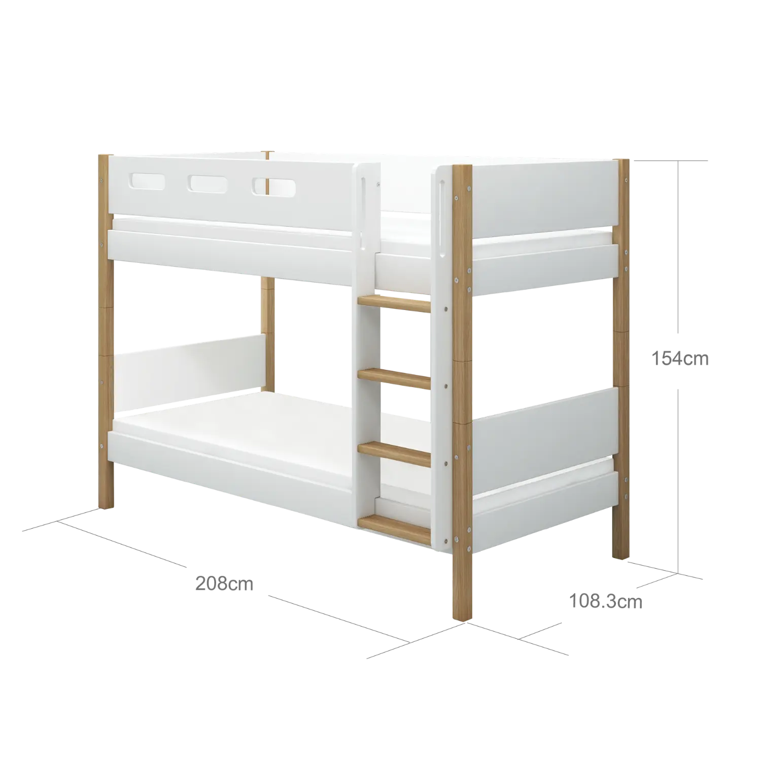 Bunk Bed 154 cm with Straight Ladder and Safety Rail, 90x200 cm, White/Oak - Image 8
