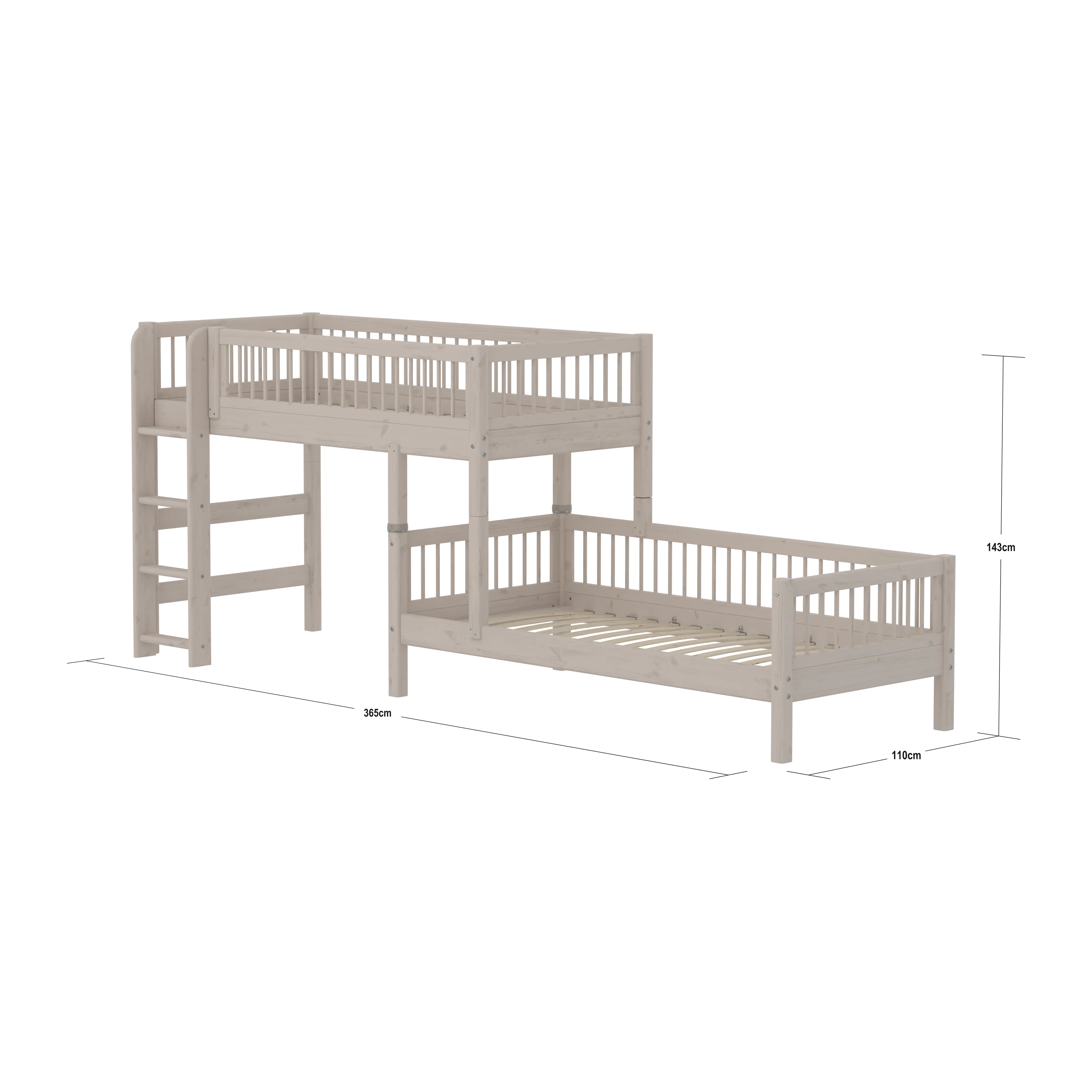 Bunk Bed 143 cm with Ladder and Safety Rail, 90x200 cm, Grey - Image 8