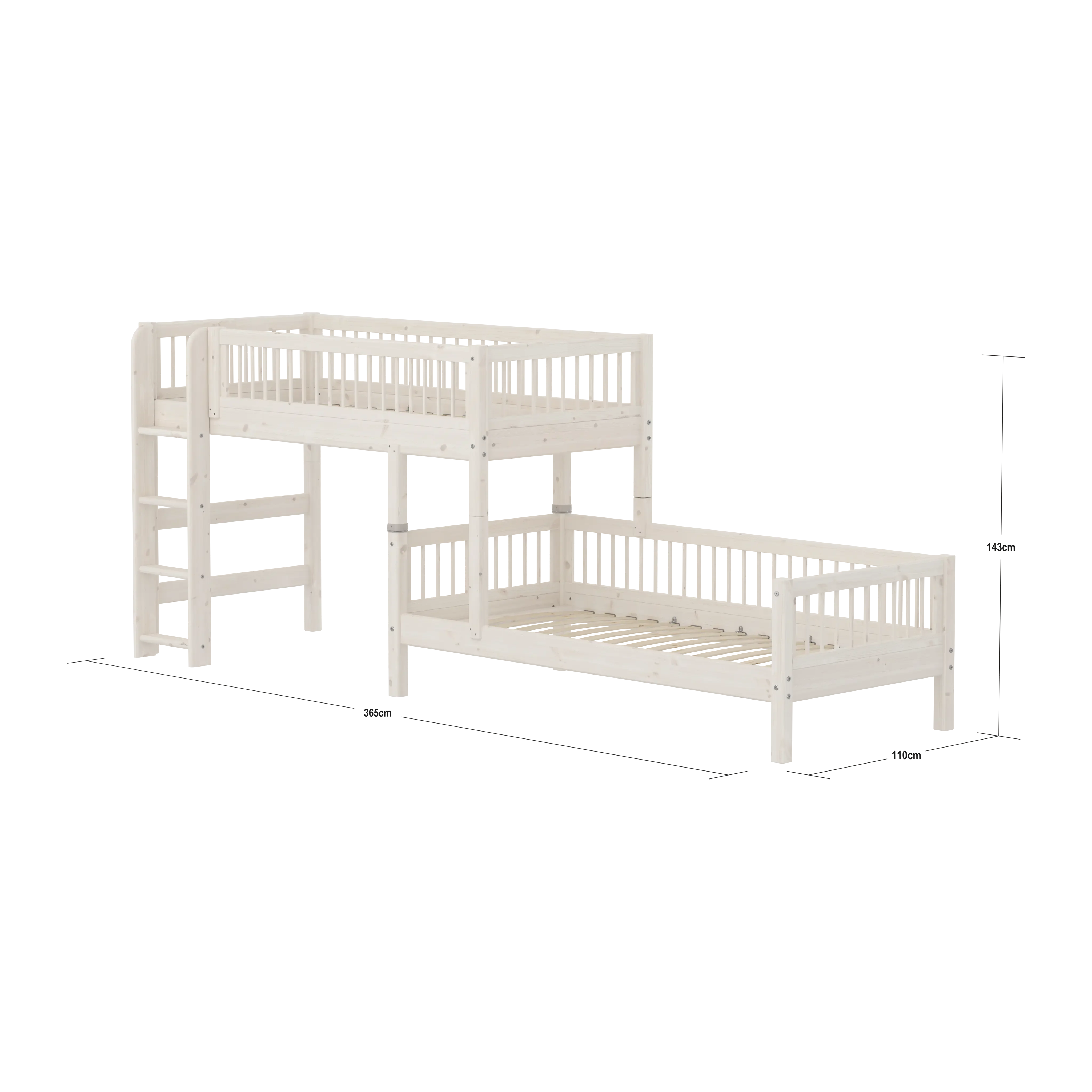 Bunk Bed 143 cm with Ladder and Safety Rail, 90x200 cm, White - Image 8