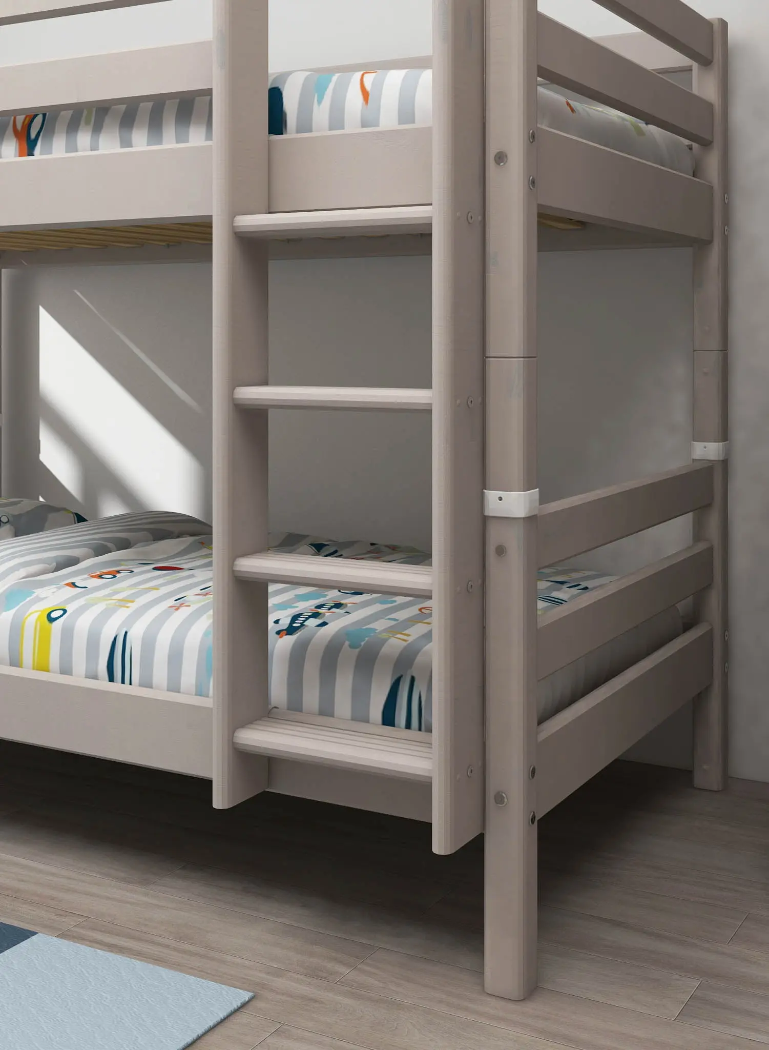Bunk Bed 154 cm with Ladder and Safety Rail, 90x200 cm, Grey - Image 3