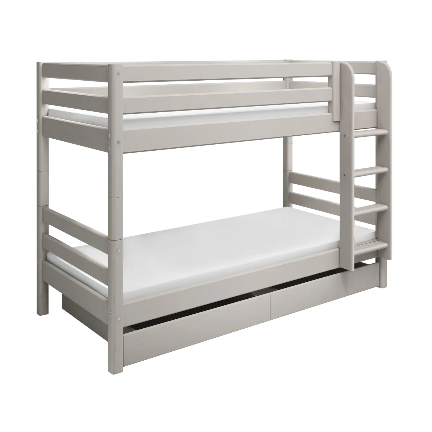 Bunk Bed 154 cm with Pull-out Drawer, Ladder and Safety Rail, 90x200 cm, Grey - Image 4