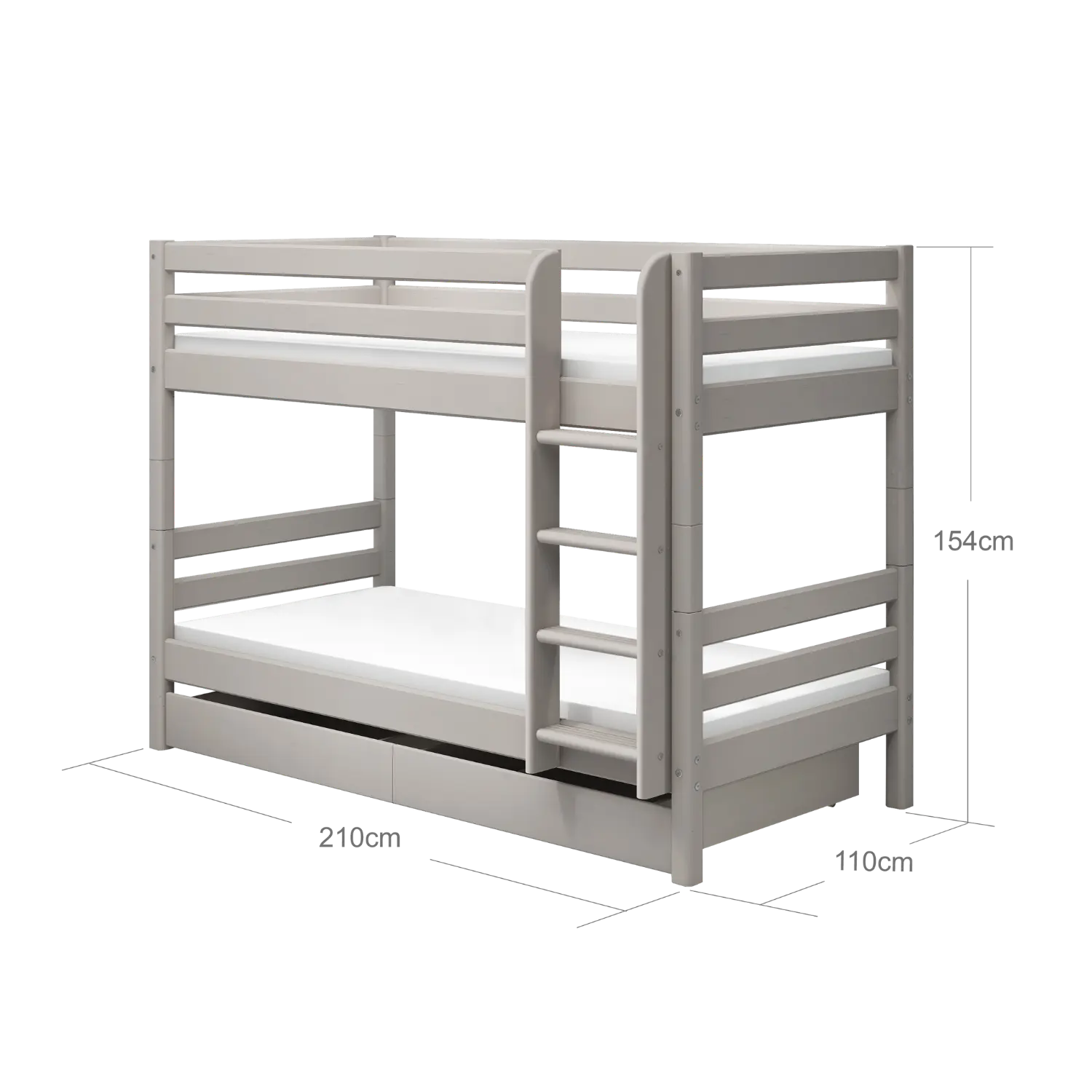 Bunk Bed 154 cm with Pull-out Drawer, Ladder and Safety Rail, 90x200 cm, Grey - Image 5