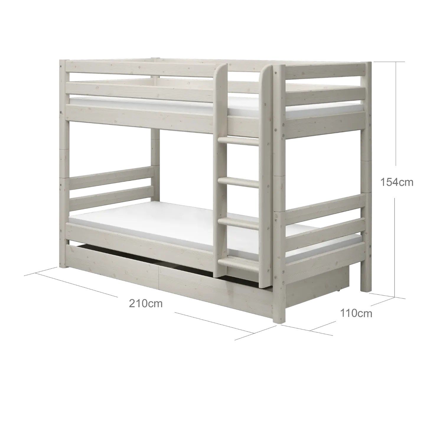 Bunk Bed 154 cm with Pull-out Drawer, Ladder and Safety Rail, 90x200 cm, White - Image 11
