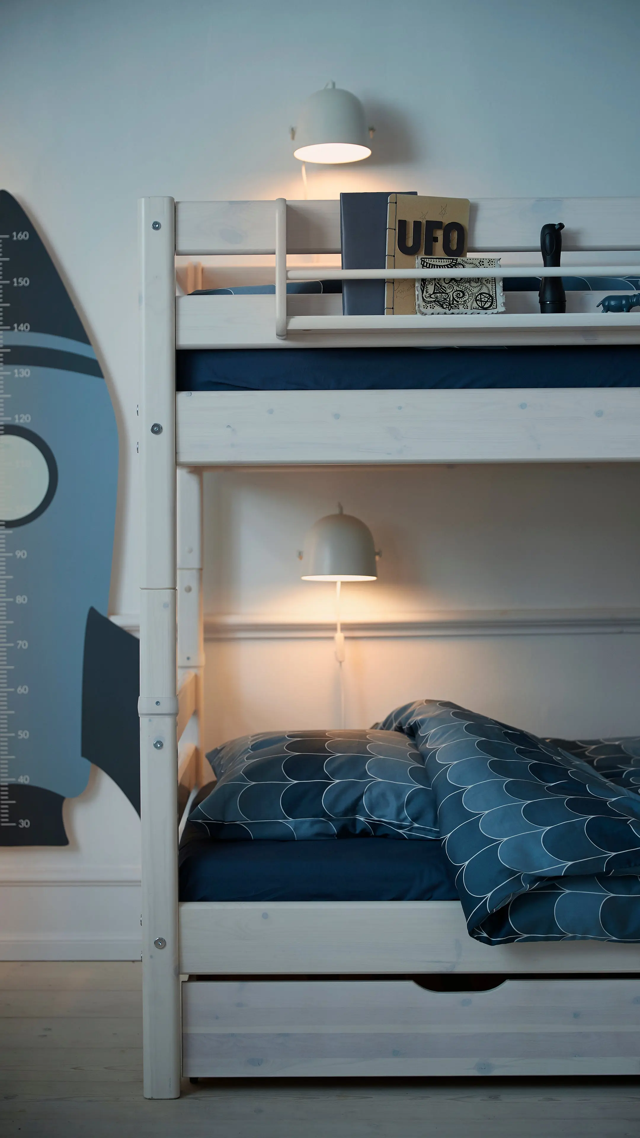 Bunk Bed 154 cm with Pull-out Drawer, Ladder and Safety Rail, 90x200 cm, White - Image 6