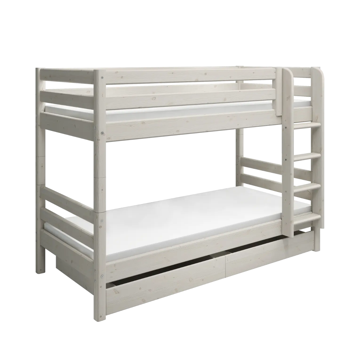 Bunk Bed 154 cm with Pull-out Drawer, Ladder and Safety Rail, 90x200 cm, White - Image 8