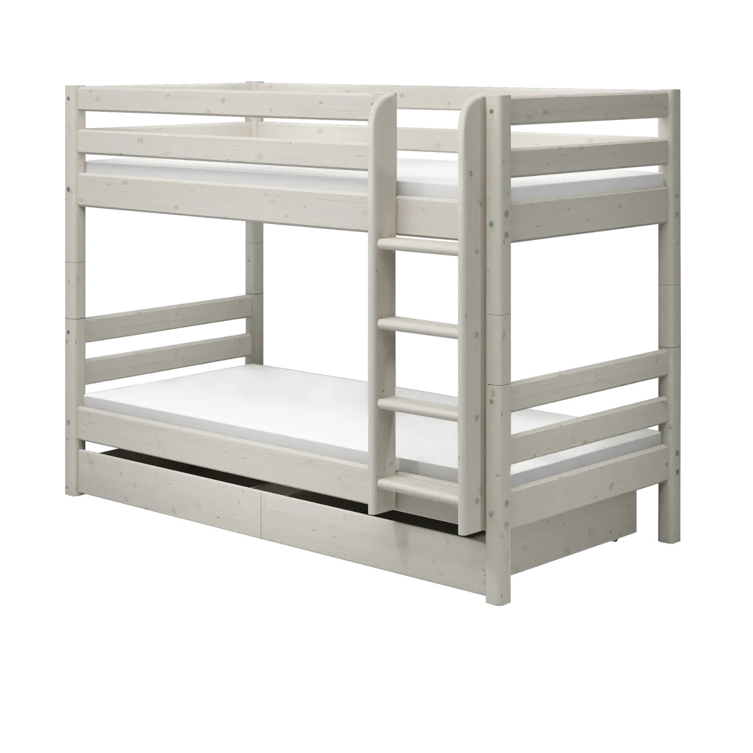 Bunk Bed 154 cm with Pull-out Drawer, Ladder and Safety Rail, 90x200 cm, White - Image 9