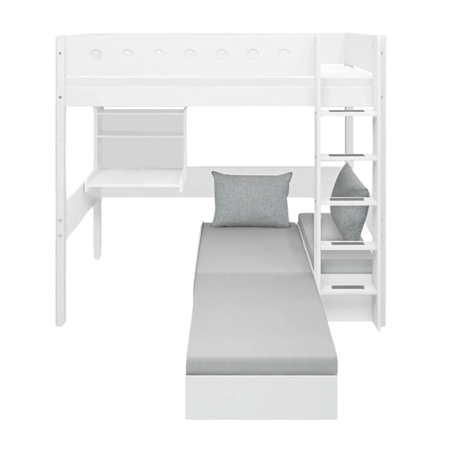 High Bed 184 cm with Desk, Sofa, Ladder and Safety Rail, 90x200 cm, White - Image 2