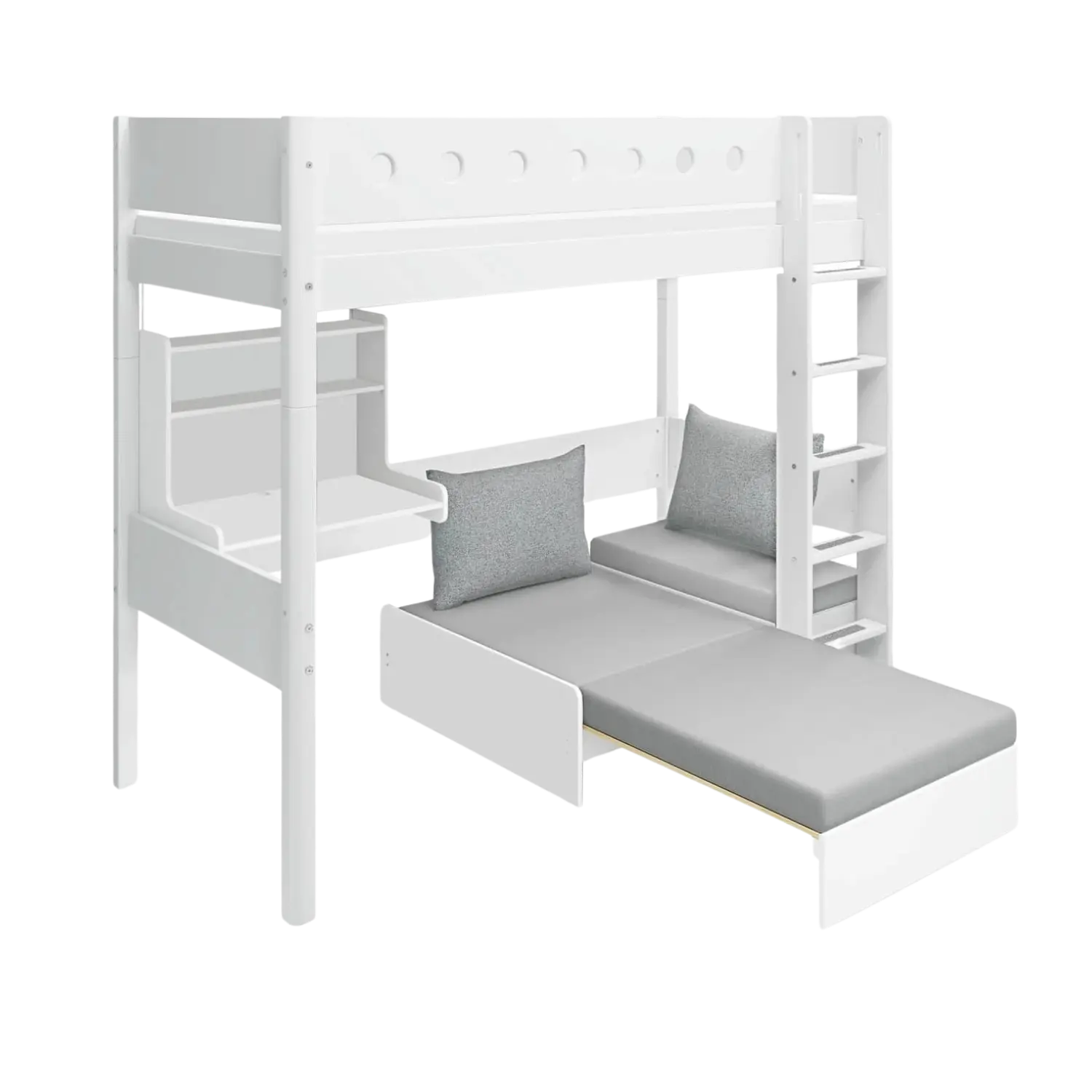 High Bed 184 cm with Desk, Sofa, Ladder and Safety Rail, 90x200 cm, White - Image 3