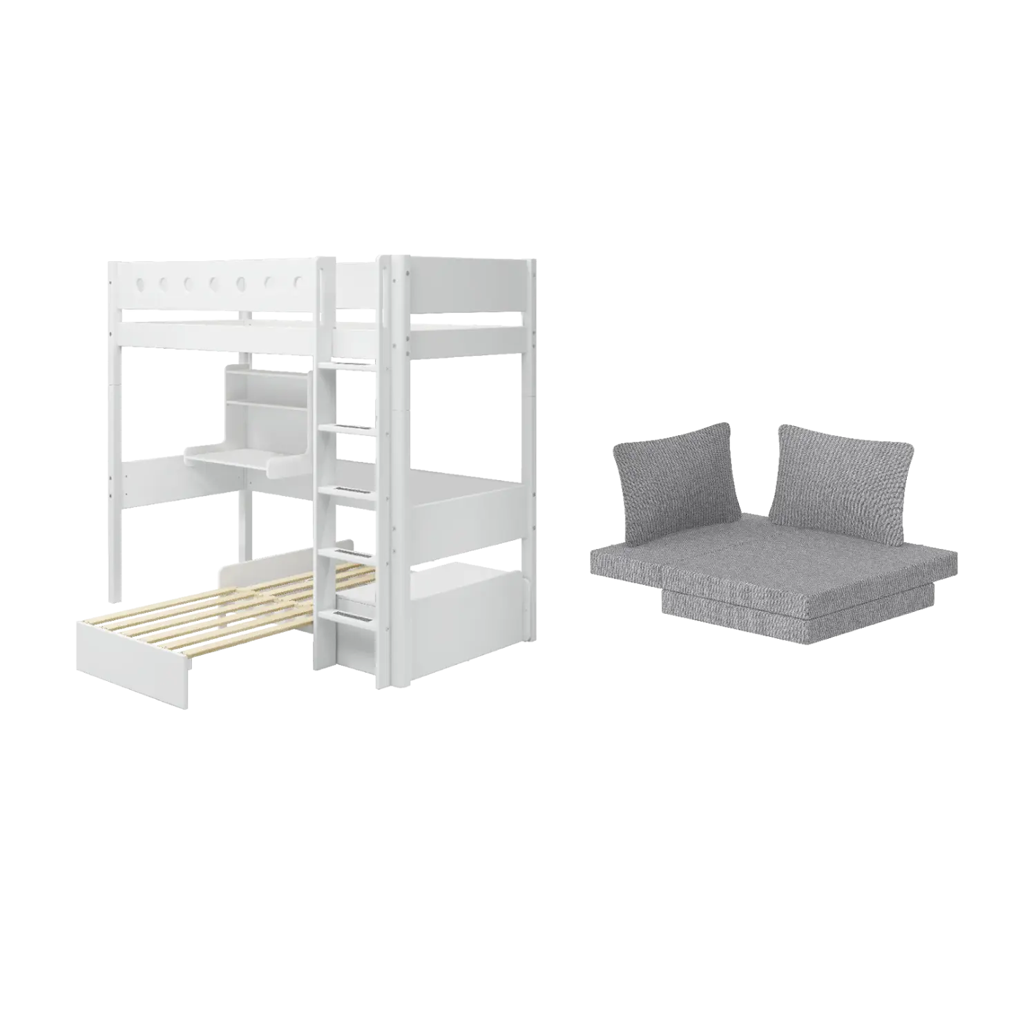 High Bed 184 cm with Desk, Sofa, Ladder and Safety Rail, 90x200 cm, White - Image 4