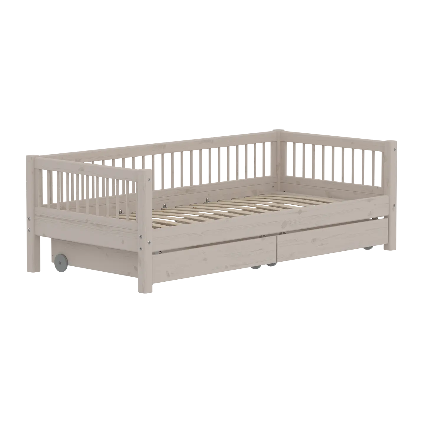 Single Bed with Storage and Safety Rail, 90x200 cm, Grey - Image 3