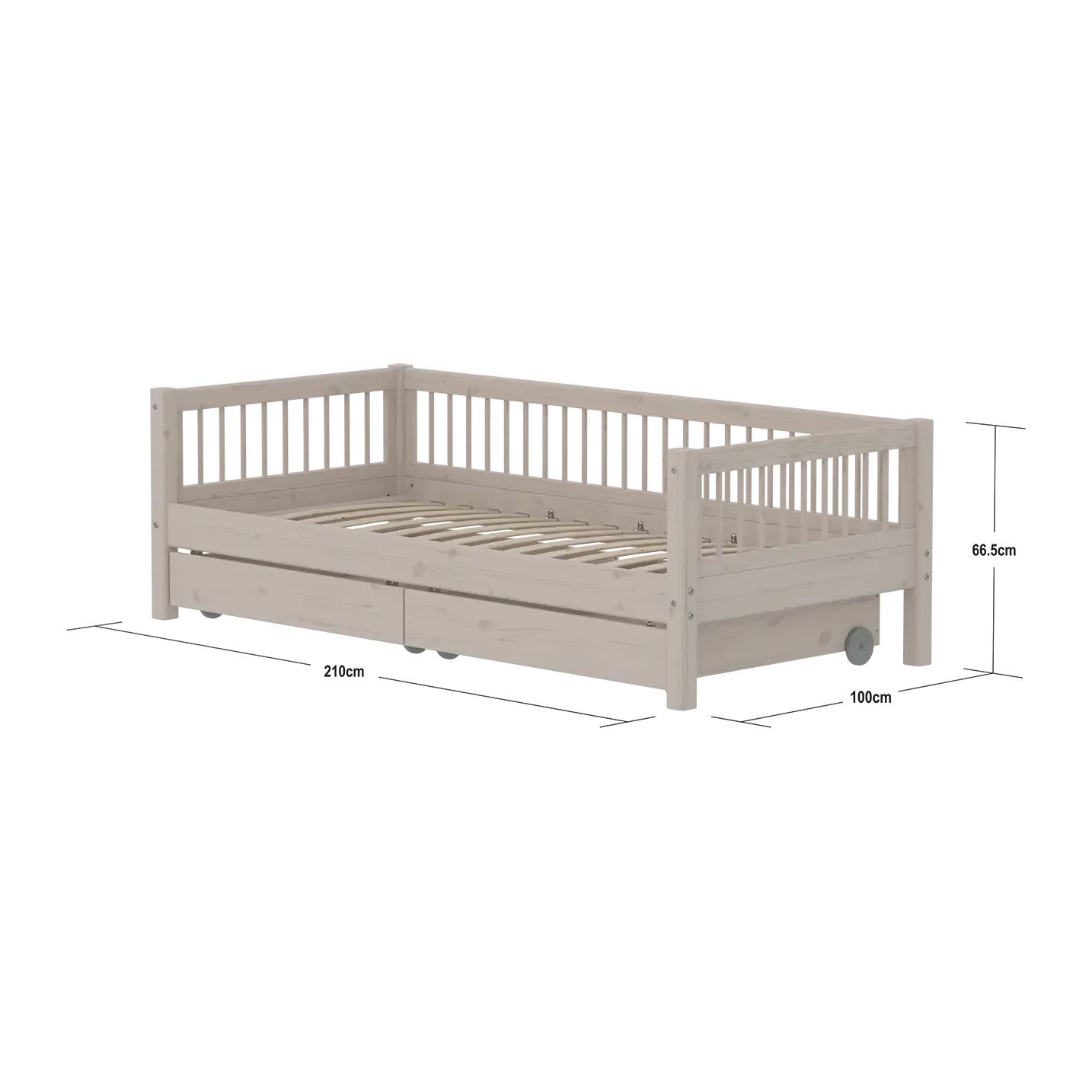 Single Bed with Storage and Safety Rail, 90x200 cm, Grey - Image 4