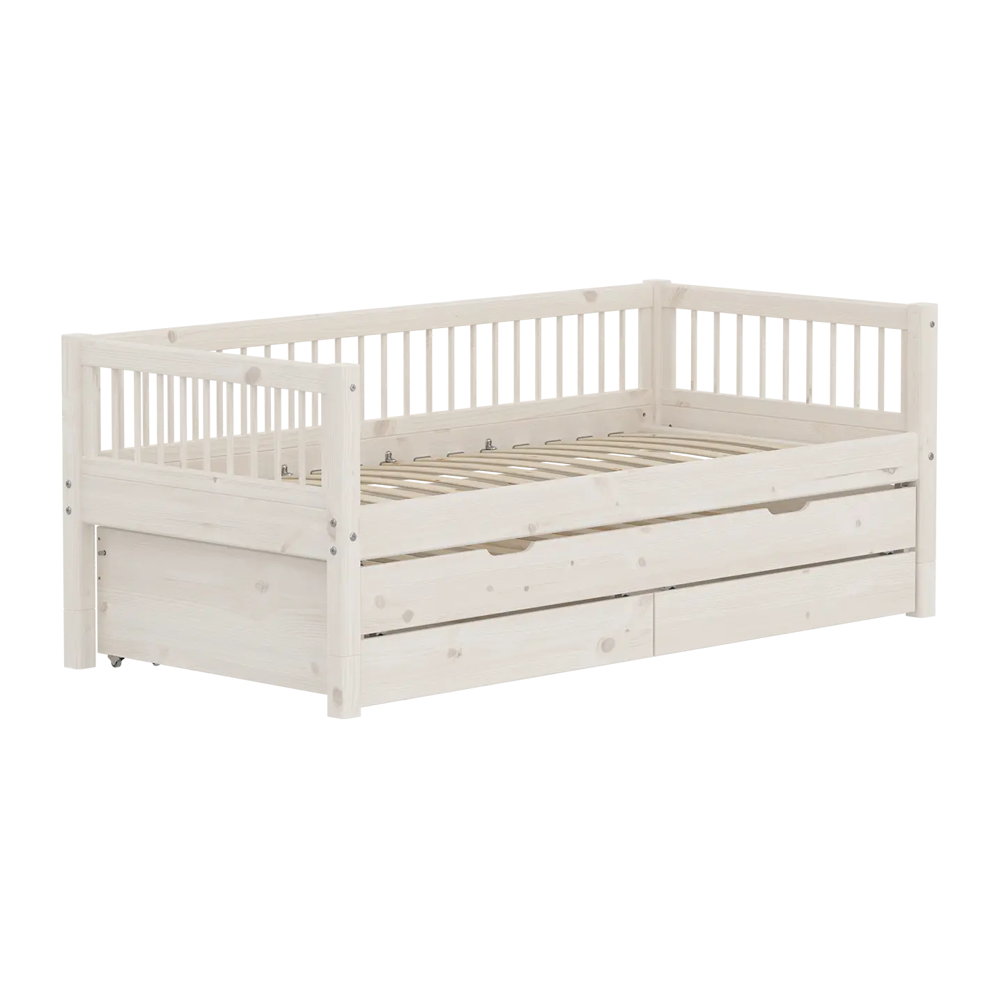 Single Bed with Pull-out Bed and Storage, 90x200 cm, White - Image 3