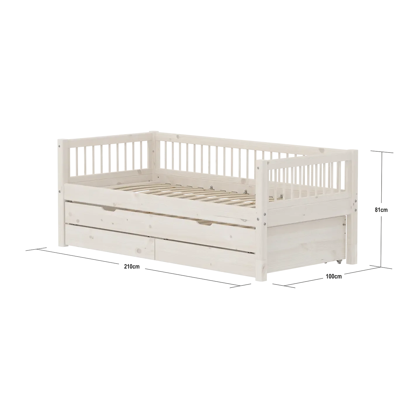 Single Bed with Pull-out Bed and Storage, 90x200 cm, White - Image 4