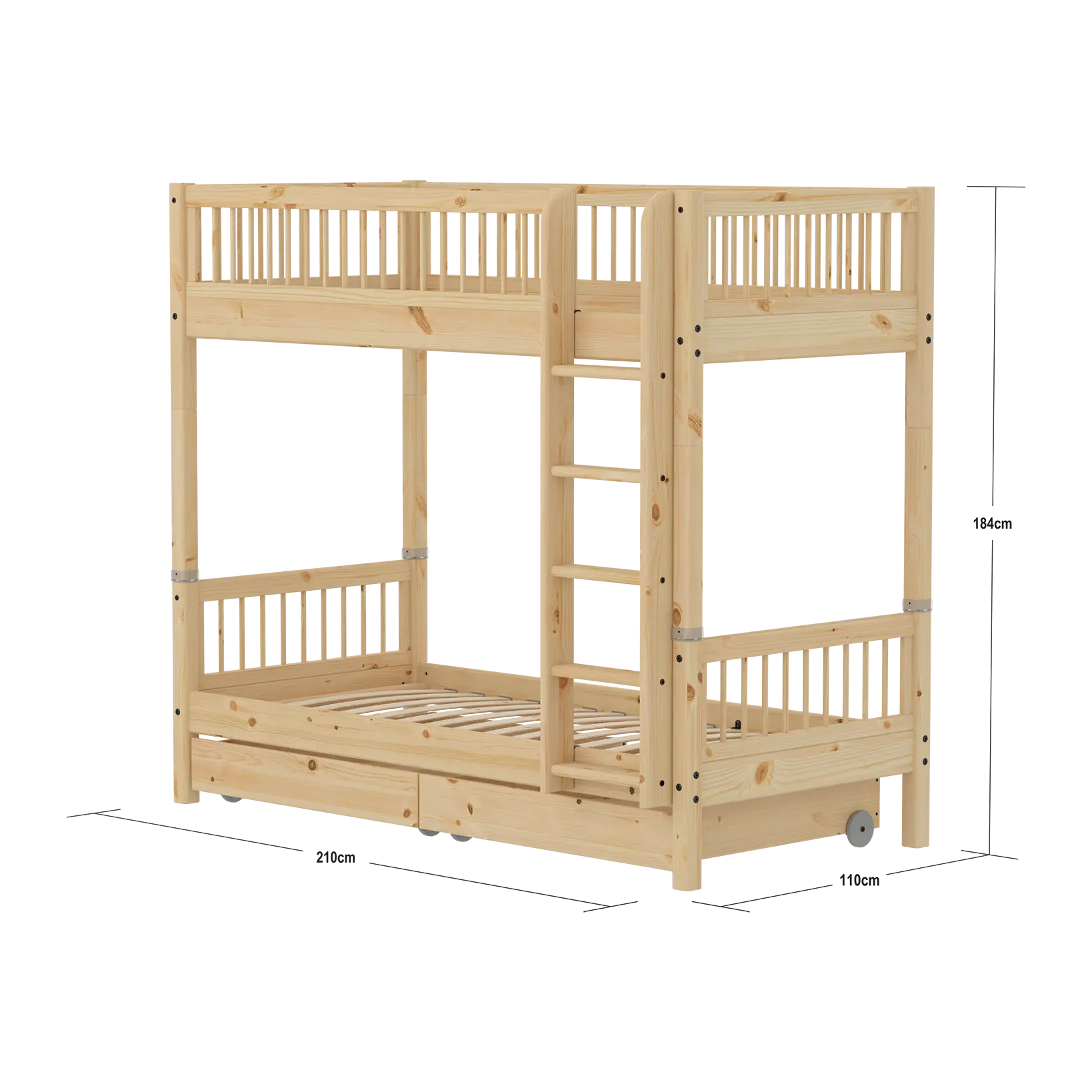 High Bunk Bed with Storage, 90x200 cm, Pine - Image 4