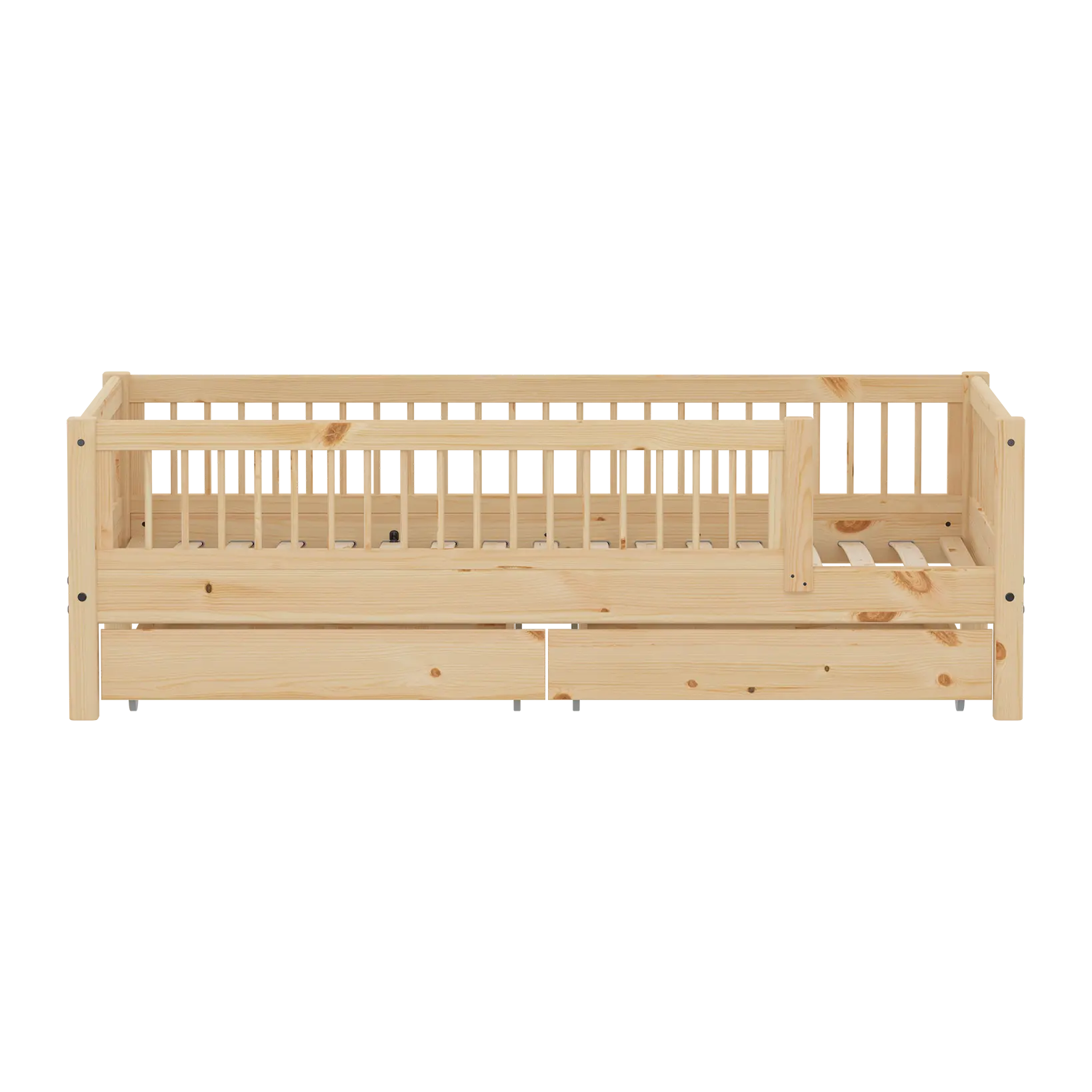Single Bed with Safety Rails and Storage, 90x200 cm, Pine - Image 2