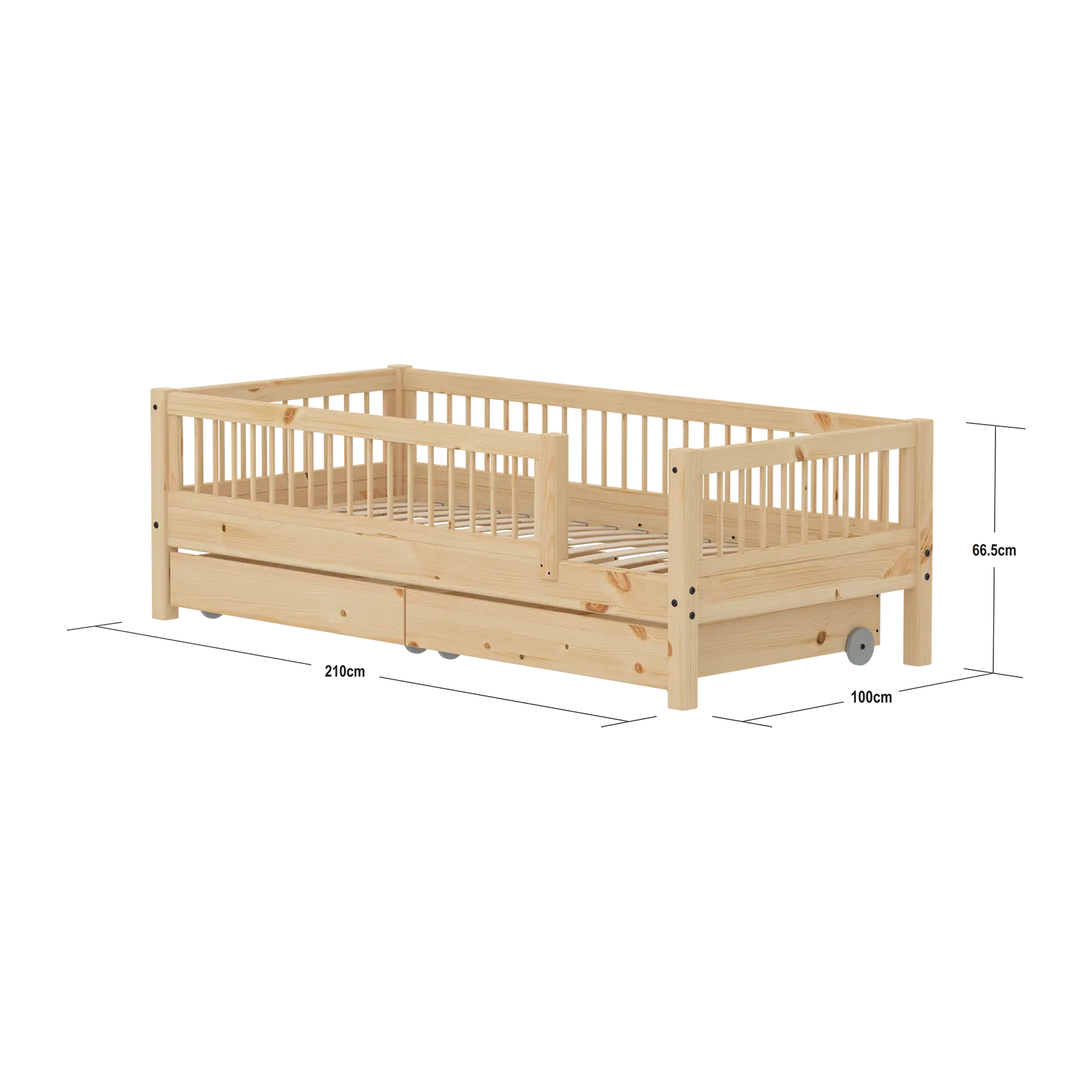 Single Bed with Safety Rails and Storage, 90x200 cm, Pine - Image 4