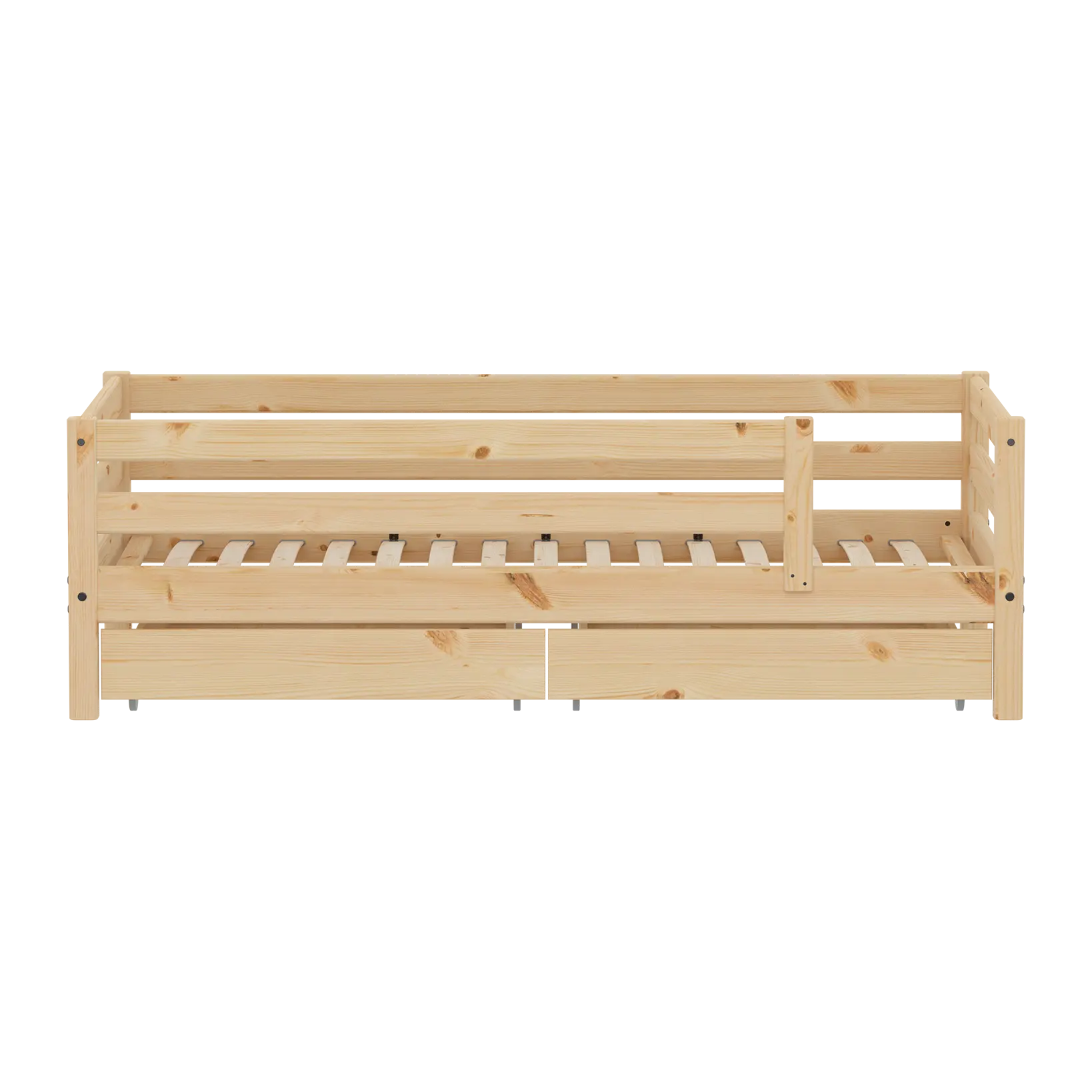 Single Bed with Safety Rail and Storage, 90x200 cm, Pine - Image 2