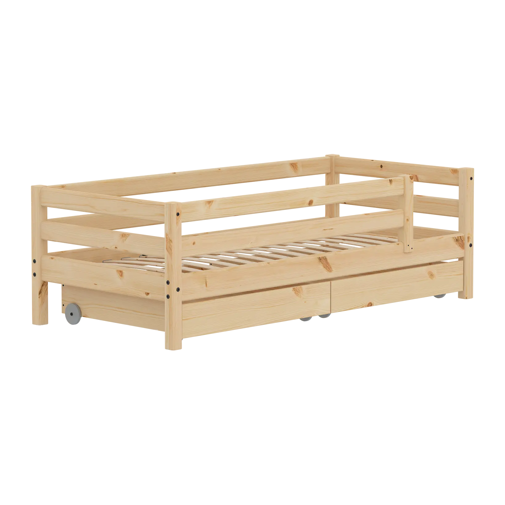 Single Bed with Safety Rail and Storage, 90x200 cm, Pine - Image 3