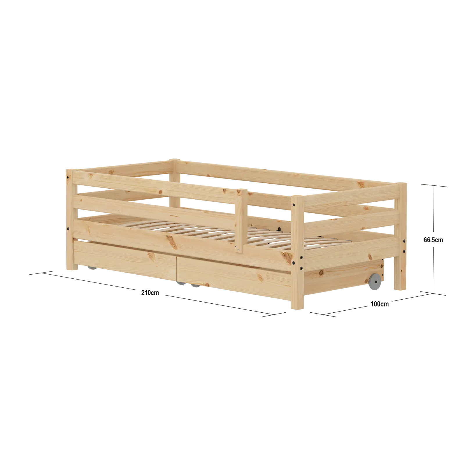 Single Bed with Safety Rail and Storage, 90x200 cm, Pine - Image 4