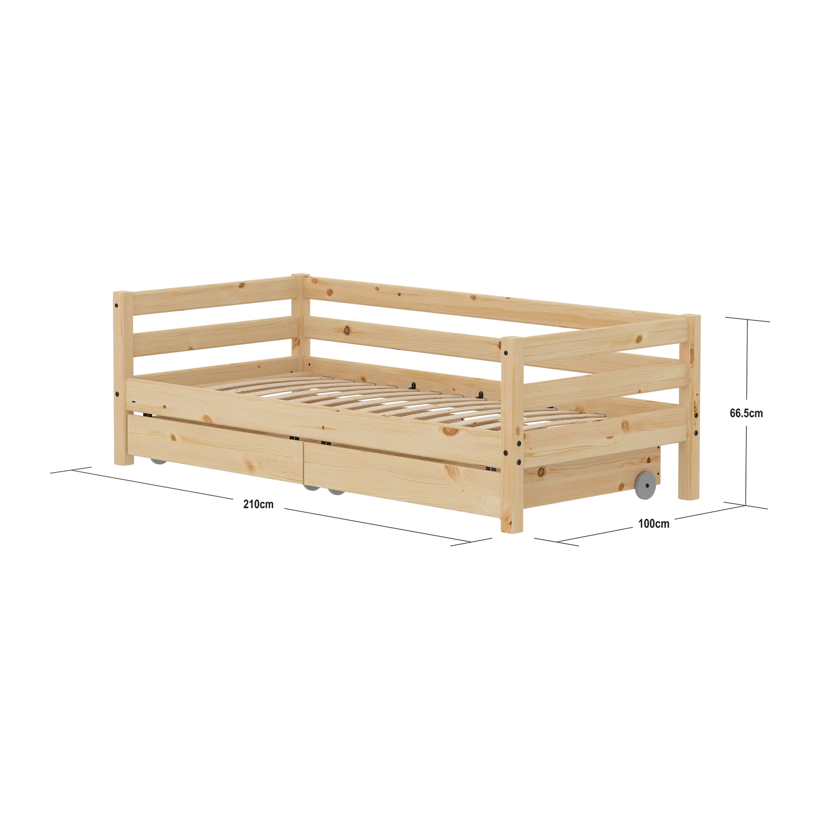 Single Bed with Storage, 90x200 cm, Pine - Image 4