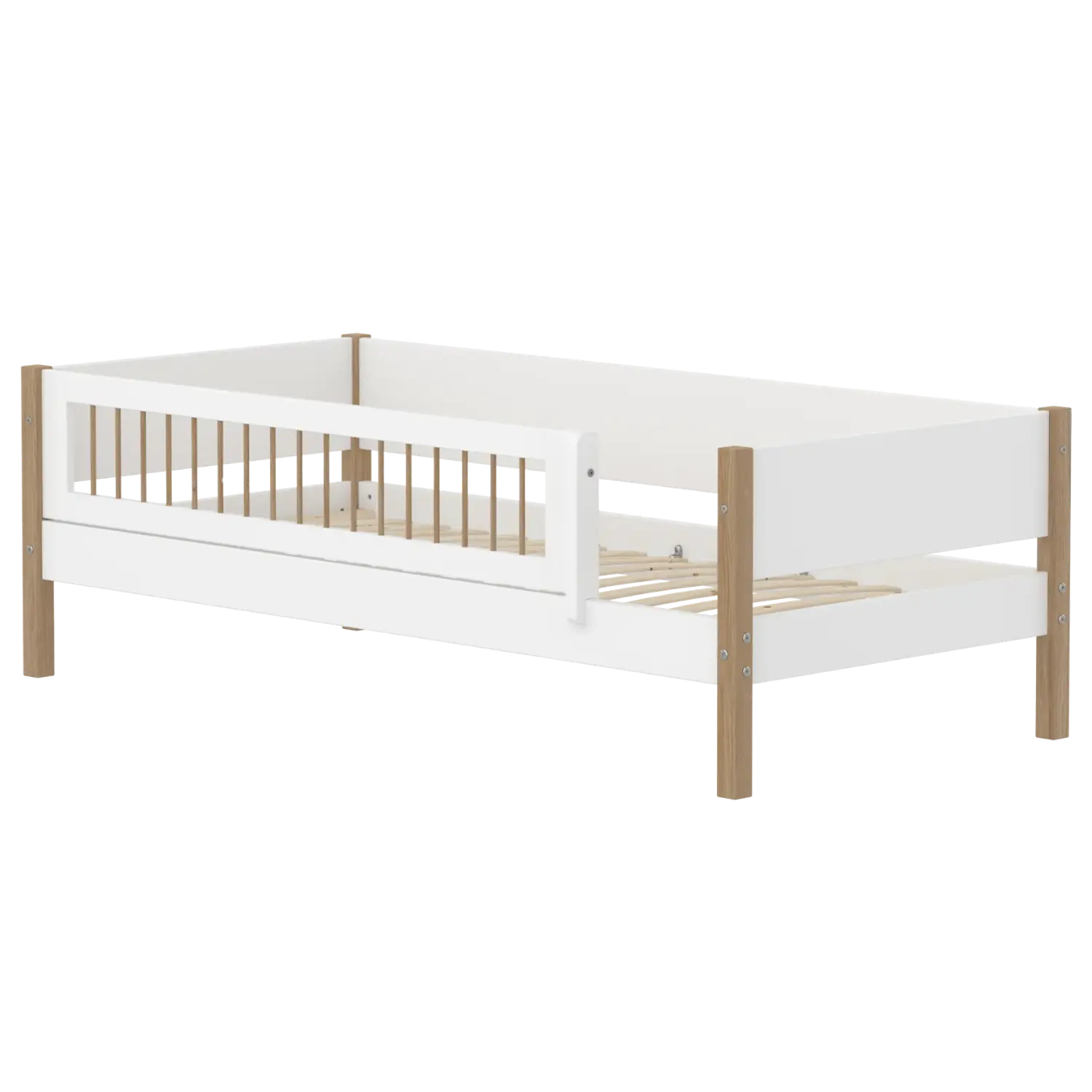 Single Bed with Safety Rail, 90x200 cm, White/Oak