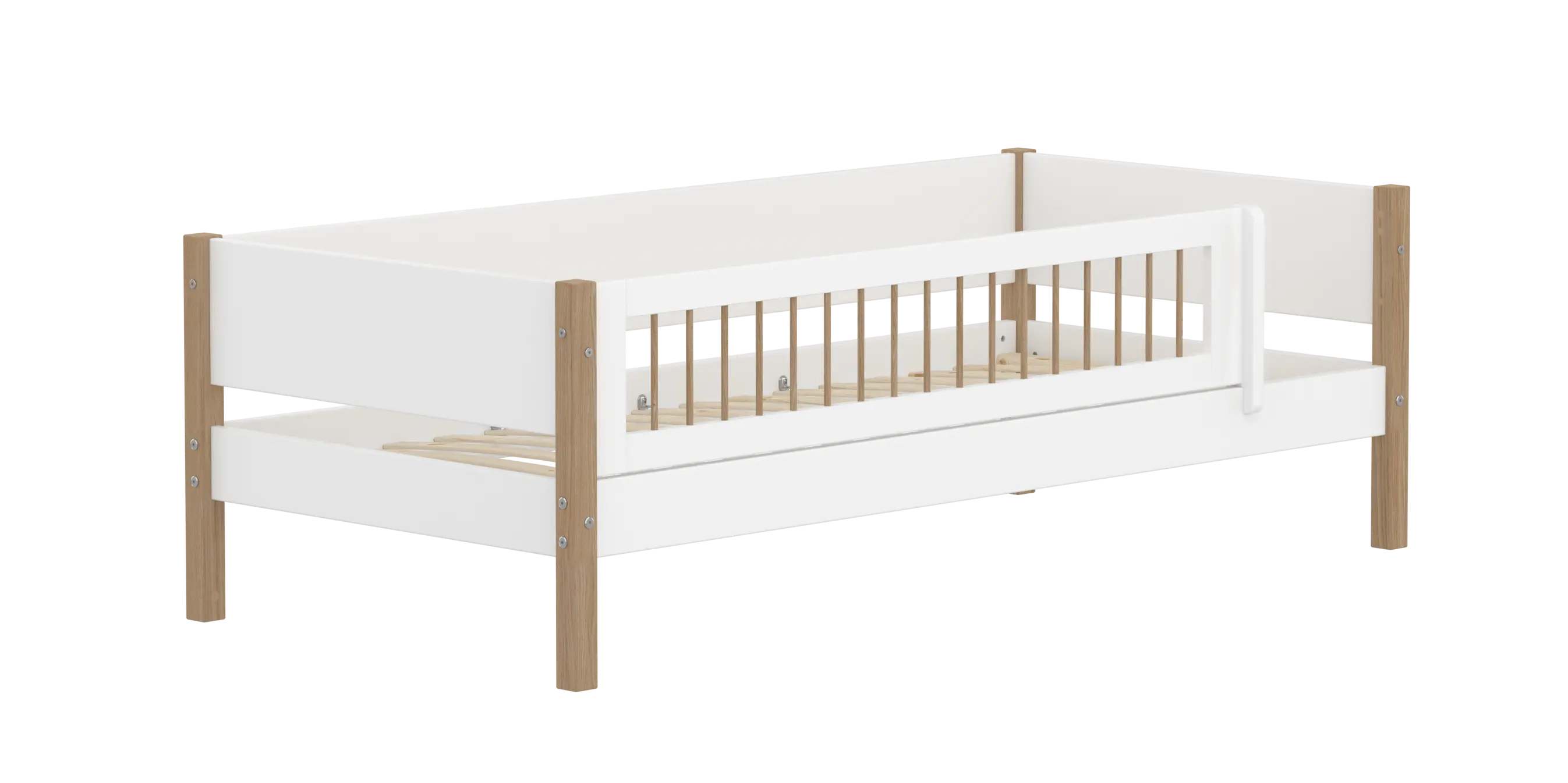 Single Bed with Safety Rail, 90x200 cm, White/Oak - Image 10