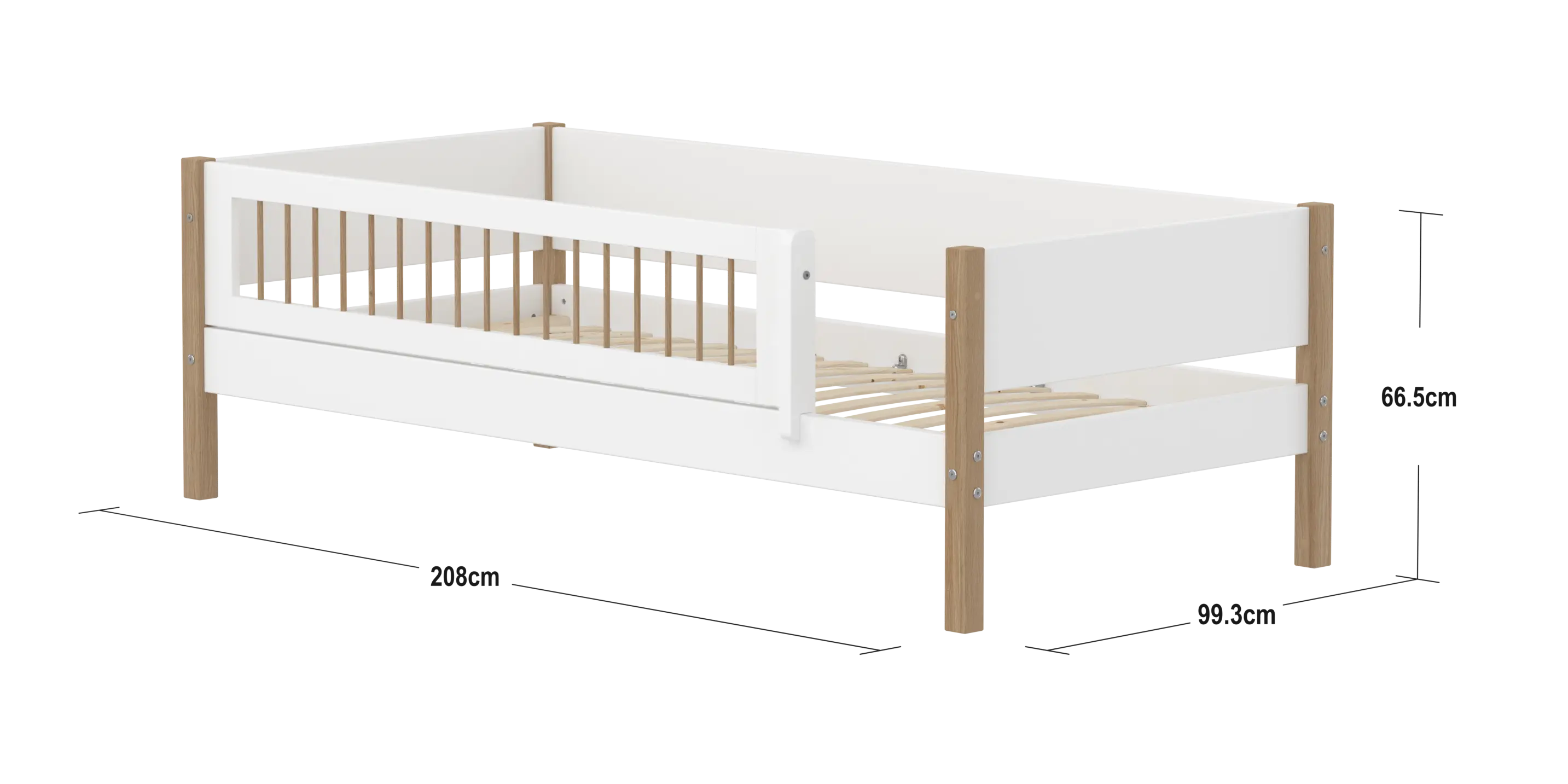 Single Bed with Safety Rail, 90x200 cm, White/Oak - Image 11