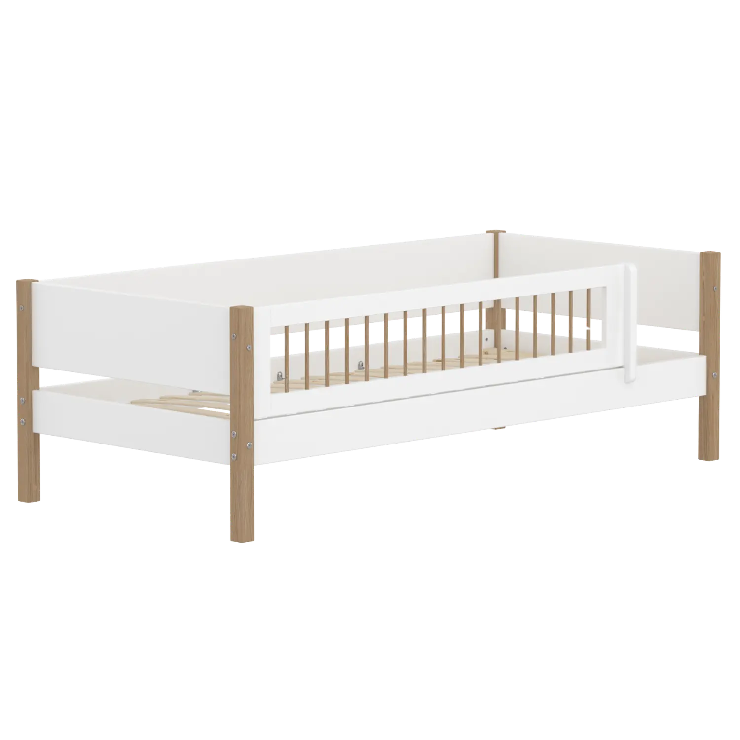 Single Bed with Safety Rail, 90x200 cm, White/Oak - Image 12