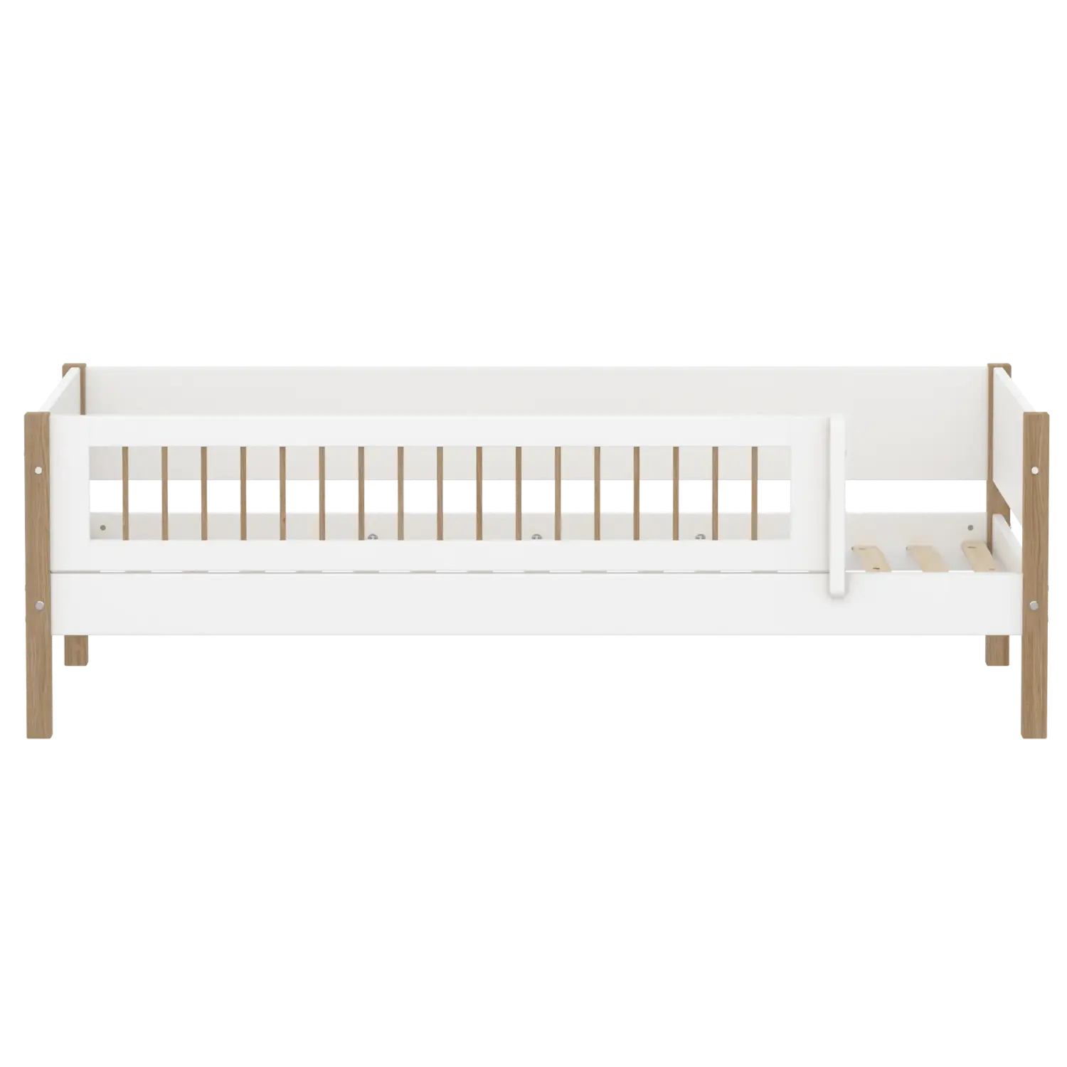 Single Bed with Safety Rail, 90x200 cm, White/Oak - Image 9