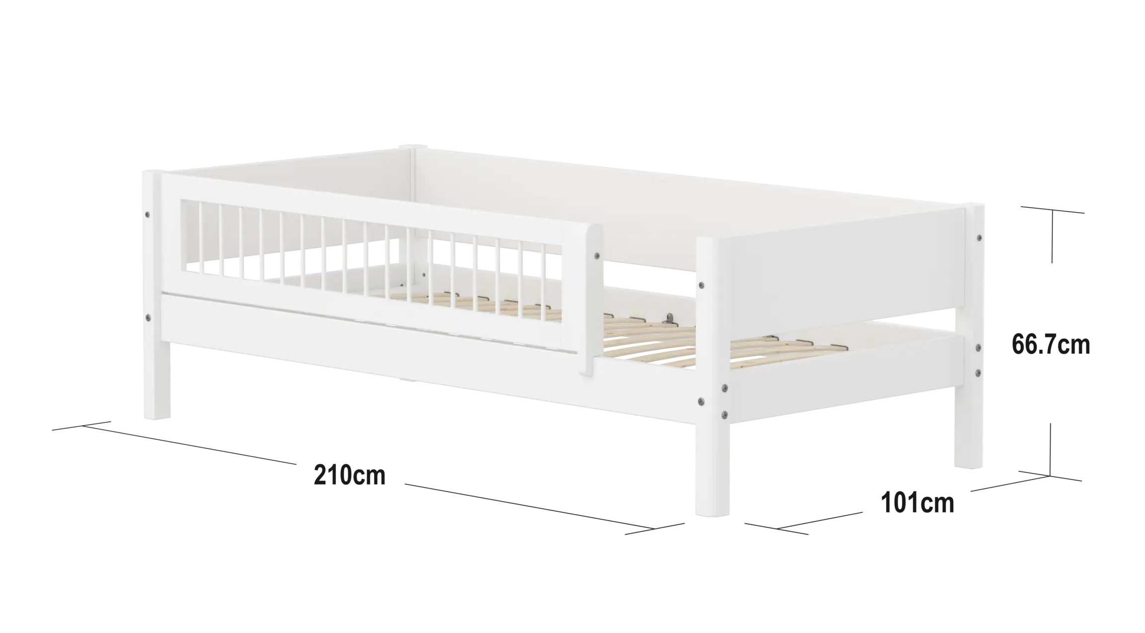 Single Bed with Safety Rail, 90x200 cm, White - Image 9