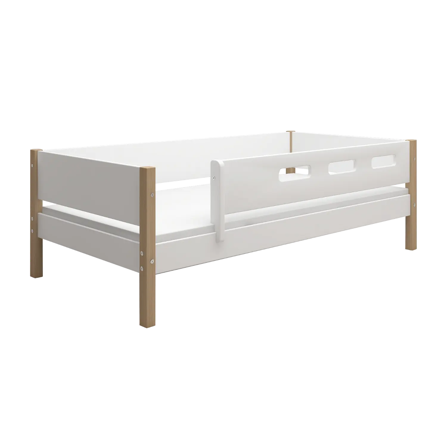 Single Bed with Safety Rail, 90x200 cm, White/Oak - Image 3