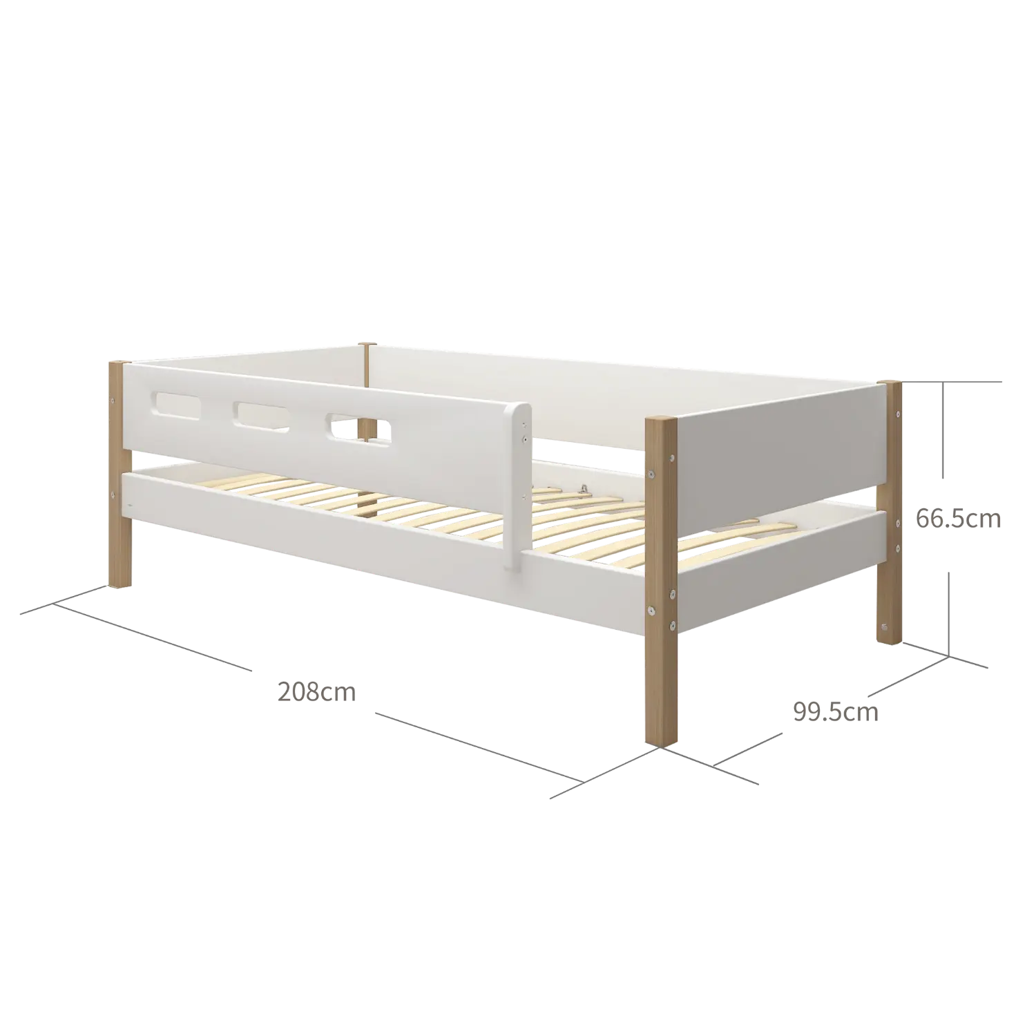 Single Bed with Safety Rail, 90x200 cm, White/Oak - Image 4