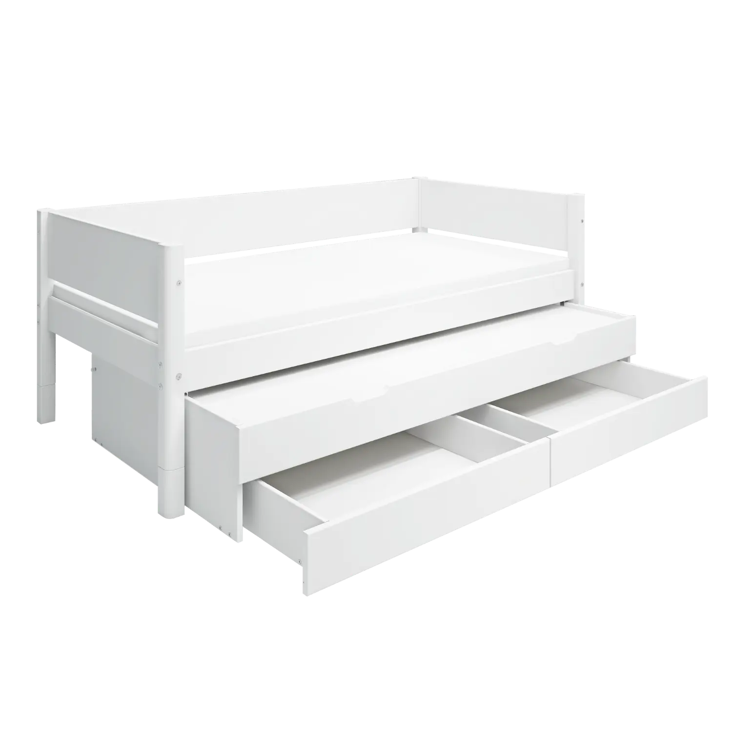 Single Bed with Pull-out Bed and Storage, 90x200 cm, White - Image 3
