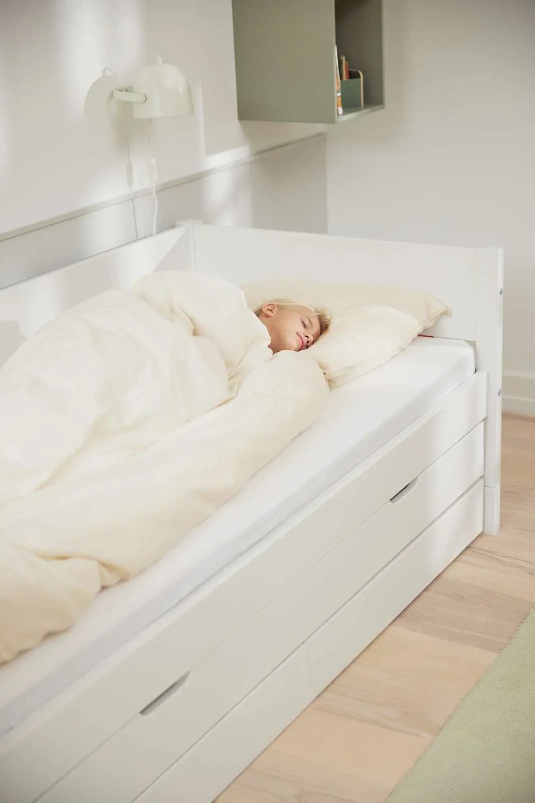 Single Bed with Pull-out Bed and Storage, 90x200 cm, White - Image 4