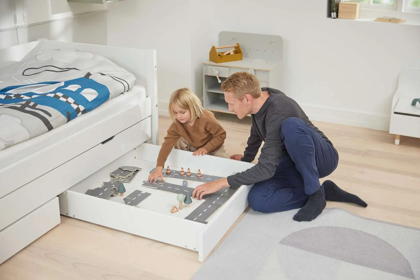 Single Bed with Pull-out Bed and Storage, 90x200 cm, White - Image 6