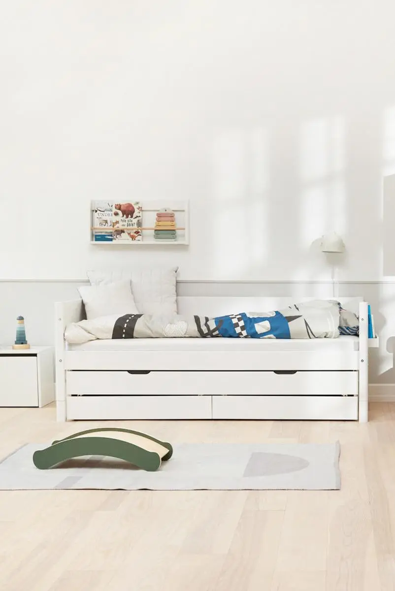 Single Bed with Pull-out Bed and Storage, 90x200 cm, White - Image 8