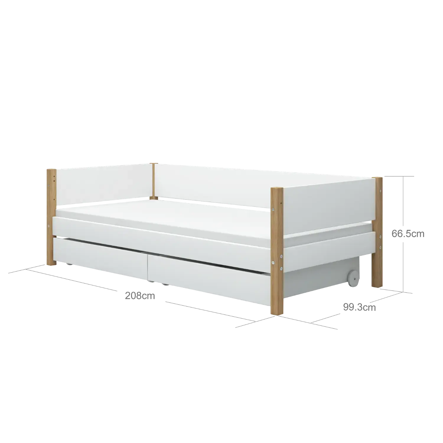 Single Bed with Storage, 90x200 cm, White/Oak - Image 10