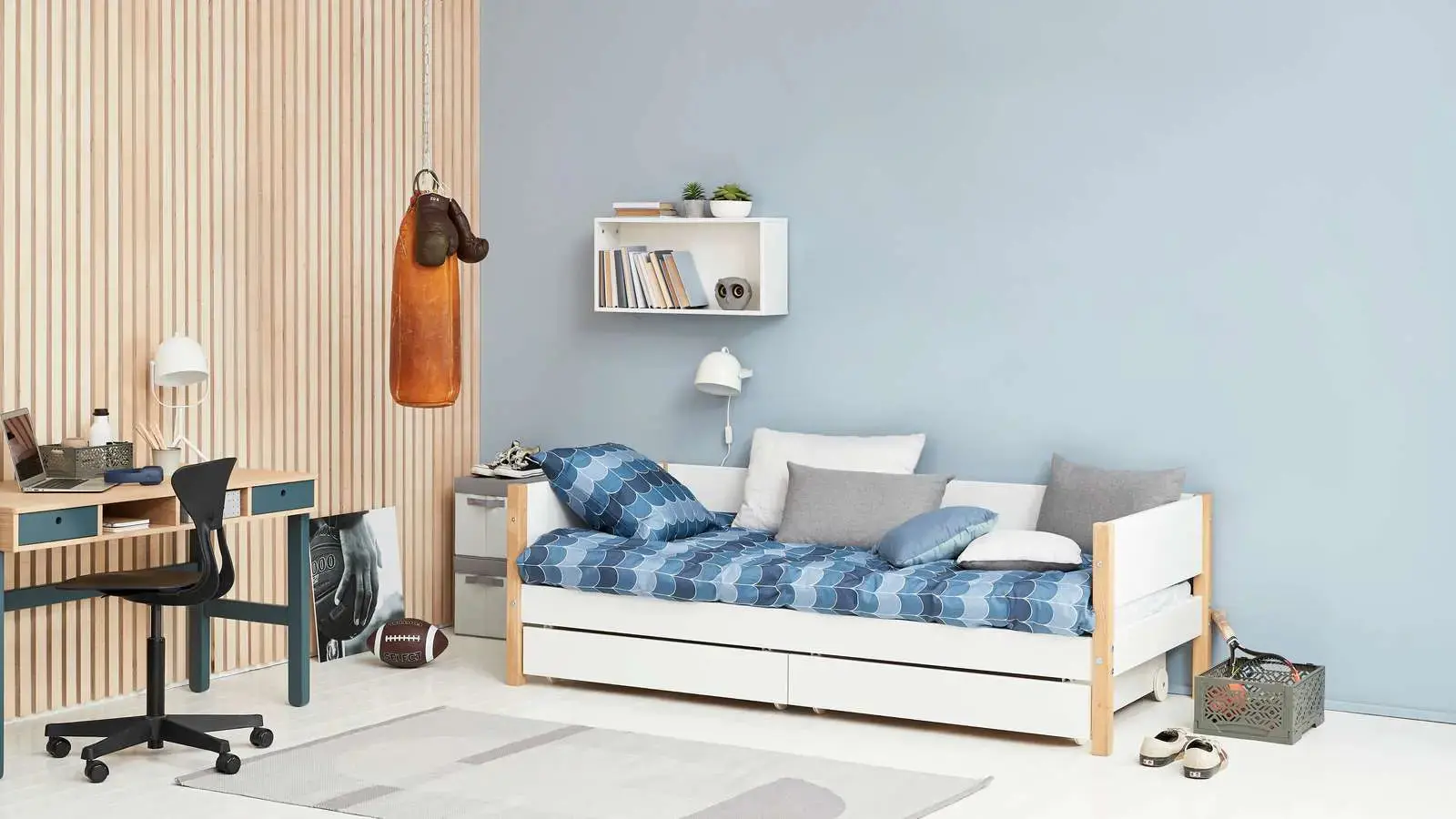 Single Bed with Storage, 90x200 cm, White/Oak - Image 2