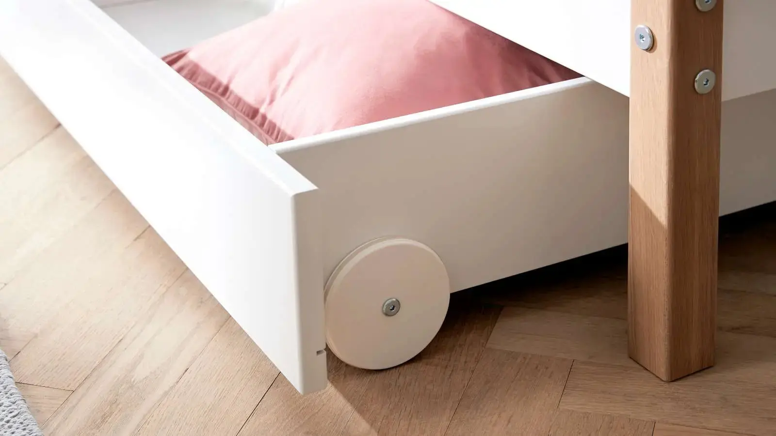 Single Bed with Storage, 90x200 cm, White/Oak - Image 5