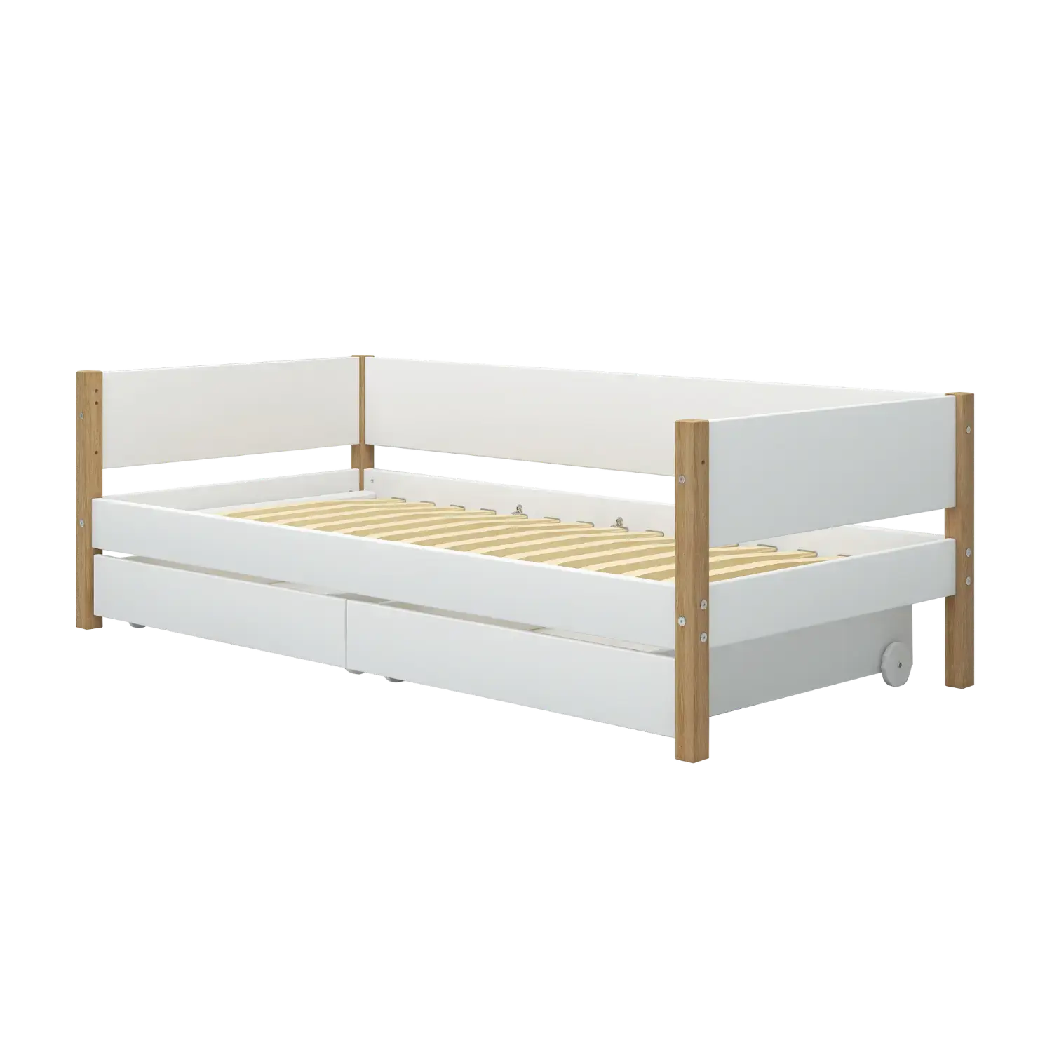 Single Bed with Storage, 90x200 cm, White/Oak - Image 8