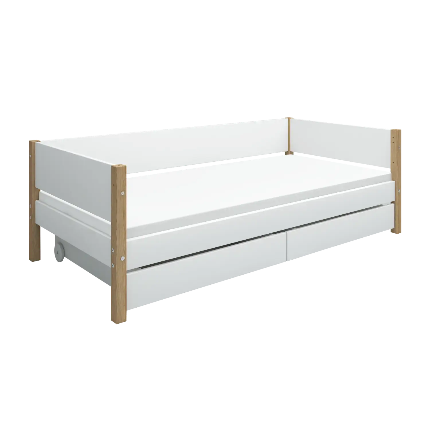 Single Bed with Storage, 90x200 cm, White/Oak - Image 9