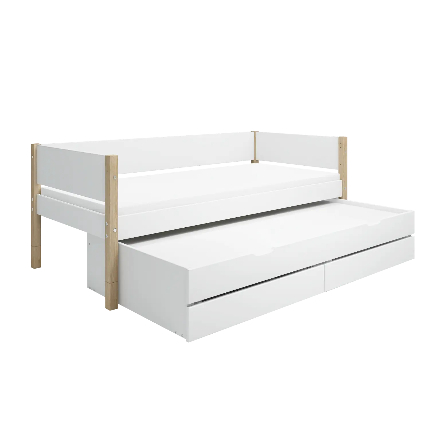Single Bed with Storage and Pull-out Bed, 90x200 cm, White/Oak - Image 3