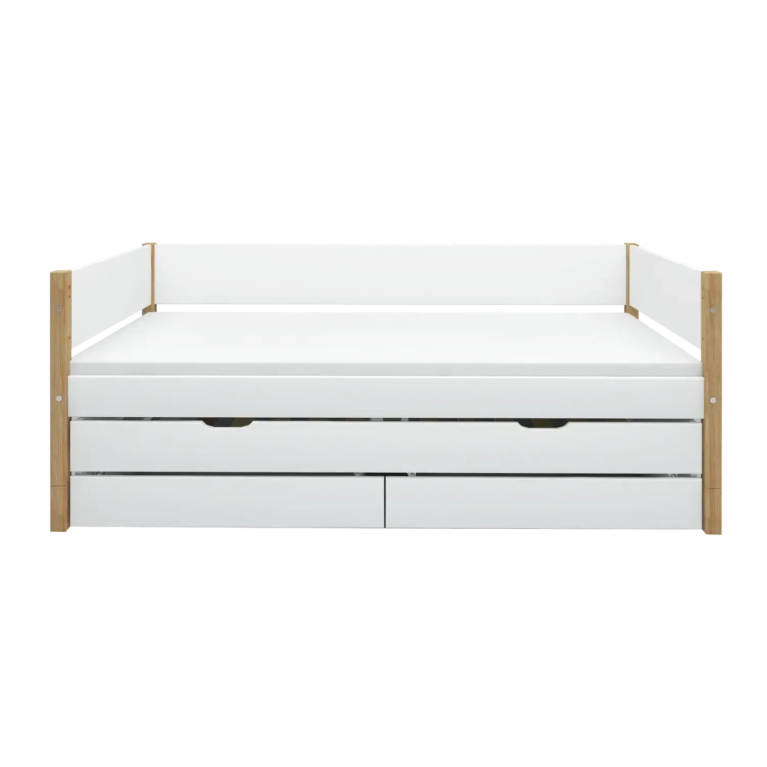 Single Bed with Storage and Pull-out Bed, 90x200 cm, White/Oak - Image 5