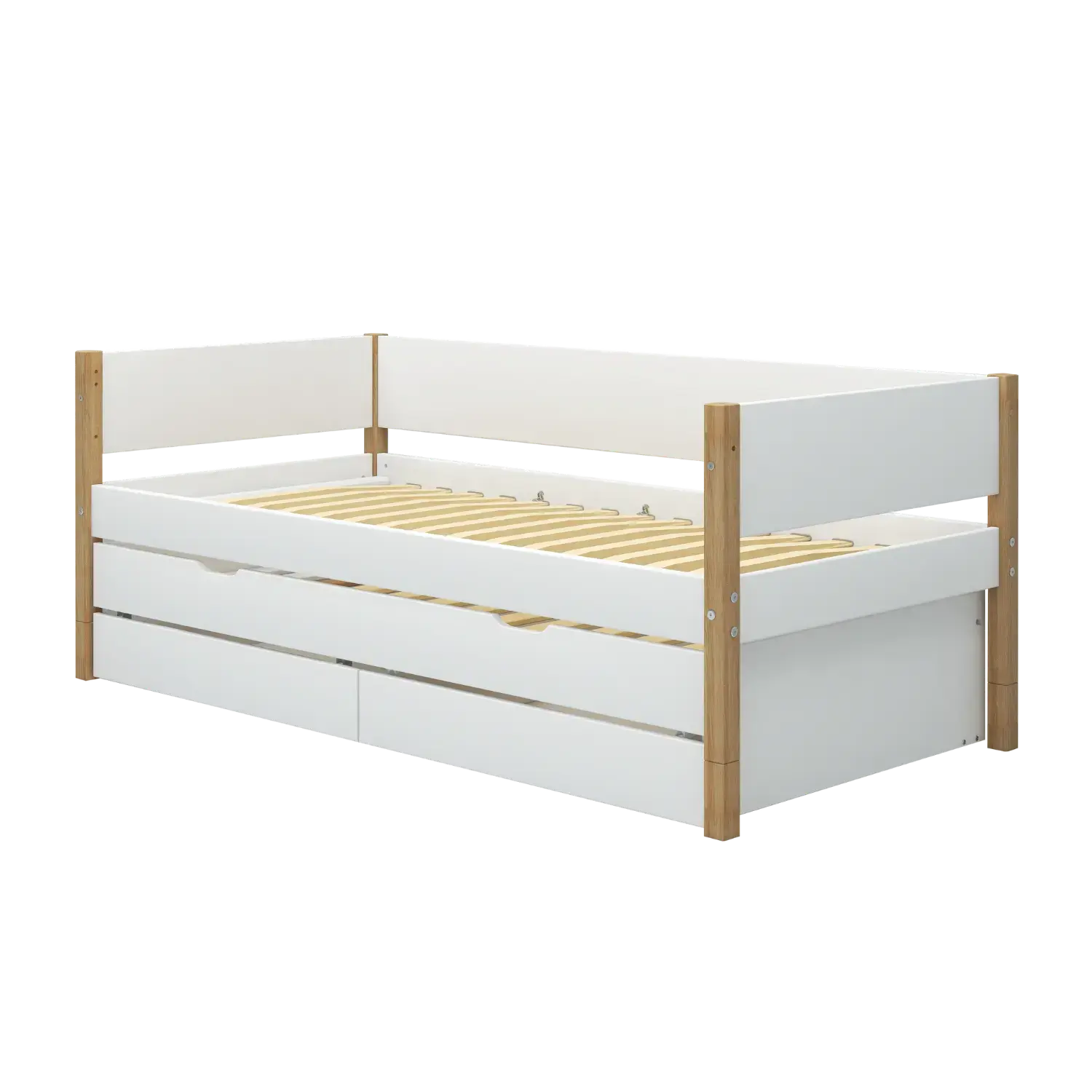 Single Bed with Storage and Pull-out Bed, 90x200 cm, White/Oak - Image 6