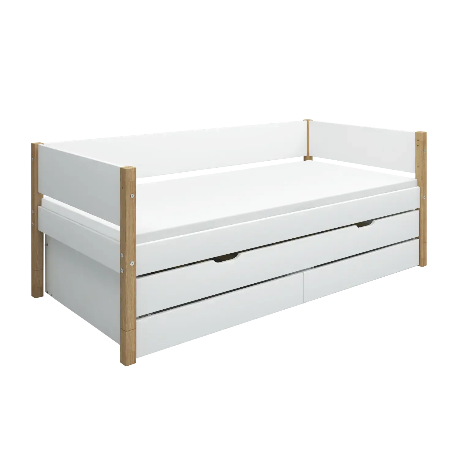 Single Bed with Storage and Pull-out Bed, 90x200 cm, White/Oak - Image 7